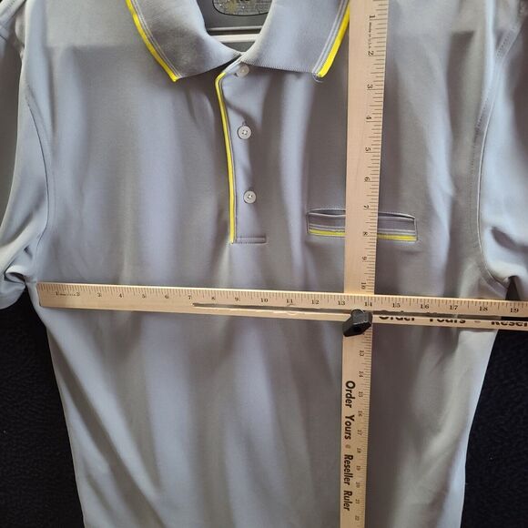 PGA Tour Mens Polo Gray Size Large Short Sleeve Logo On Sleeve Yellow Trim Fit - Picture 3 of 12